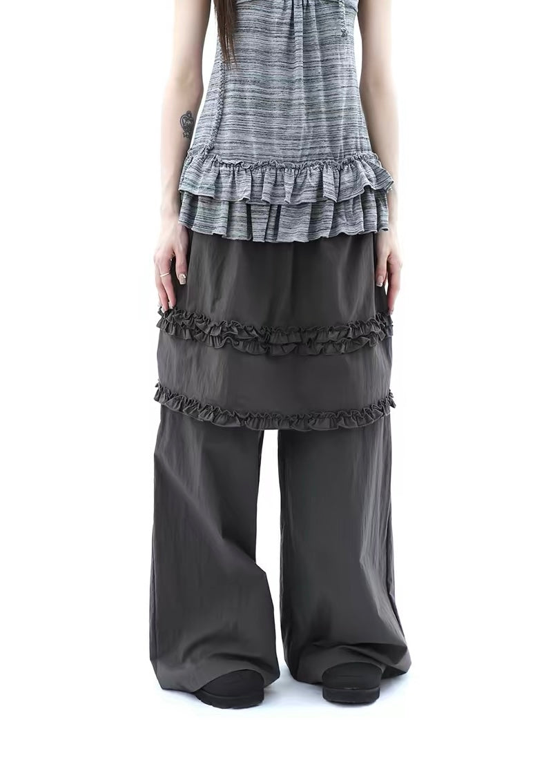Noir Frill Layered Pants