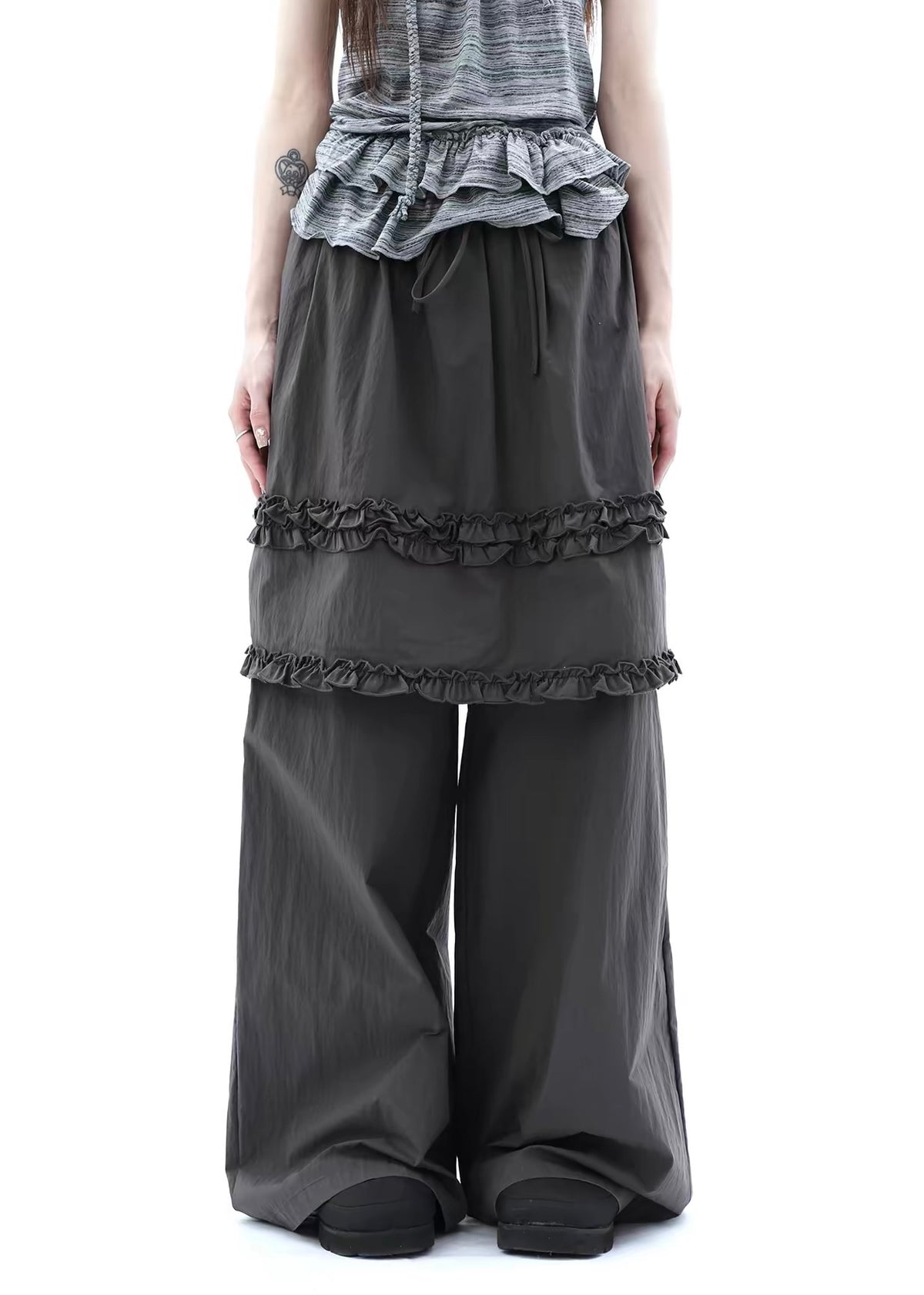 Noir Frill Layered Pants