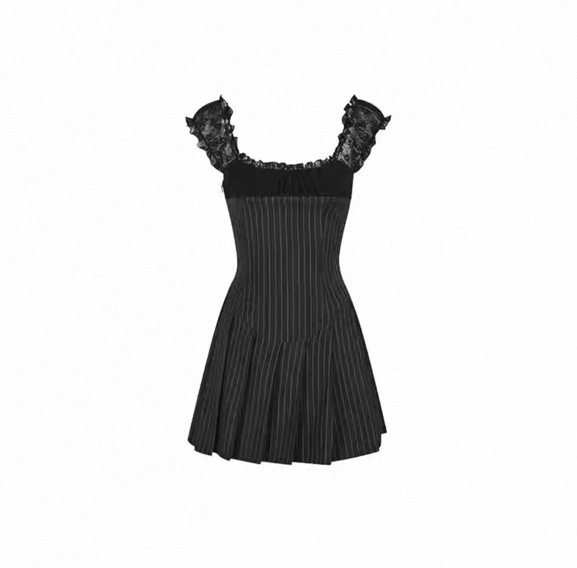 Black Pinstripe Pleated Mini Dress / ブラックピンストライププリーツミニワンピース