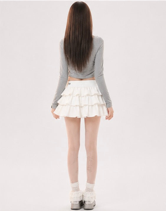 White Tiered Ruffle Mini Skirt / ホワイトティアードフリルミニスカート