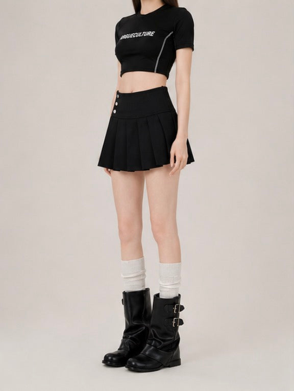 Black Pleated Mini Skort / ブラックプリーツミニスカパン