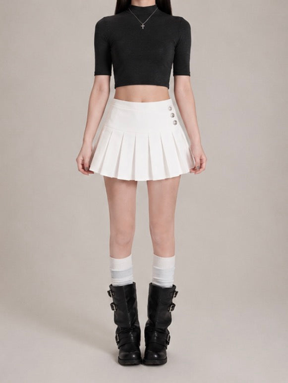Button Pleated Mini Skirt / ボタン Pleated ミニスカート
