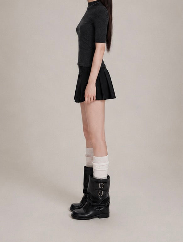 Button Pleated Mini Skirt / ボタン Pleated ミニスカート