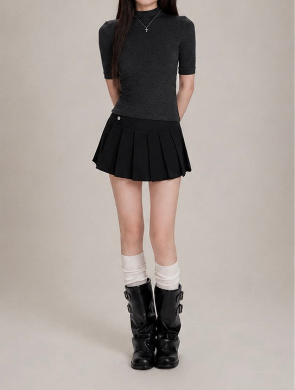 Button Pleated Mini Skirt / ボタン Pleated ミニスカート