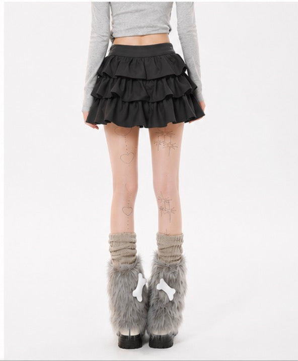 Grey Tiered Ruffle Mini Skirt / グレーティアードフリルミニスカート