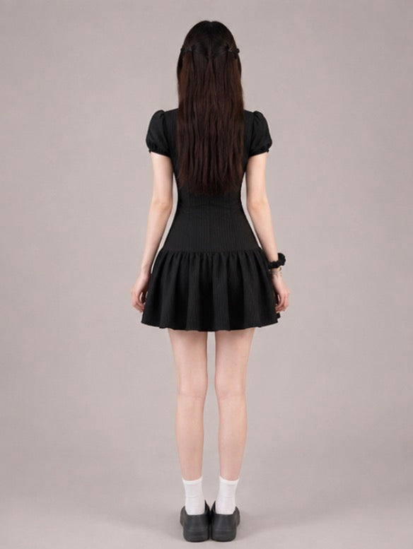 Black Collar Puff Sleeve Mini Dress / ブラックカラーパフスリーブミニワンピース