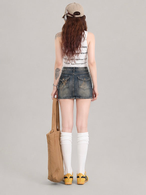 Washed Denim Mini Skirt / ウォッシュドデニムミニスカート