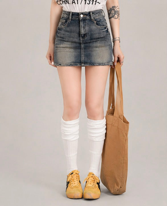 Washed Denim Mini Skirt / ウォッシュドデニムミニスカート