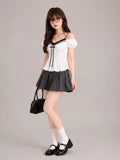 White Lace Trim Cold-Shoulder Top / ホワイトレーストリムコールドショルダートップス