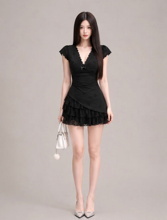 Eyelet Tiered Ruffle Mini Dress /アイレットティアードフリルミニワンピース