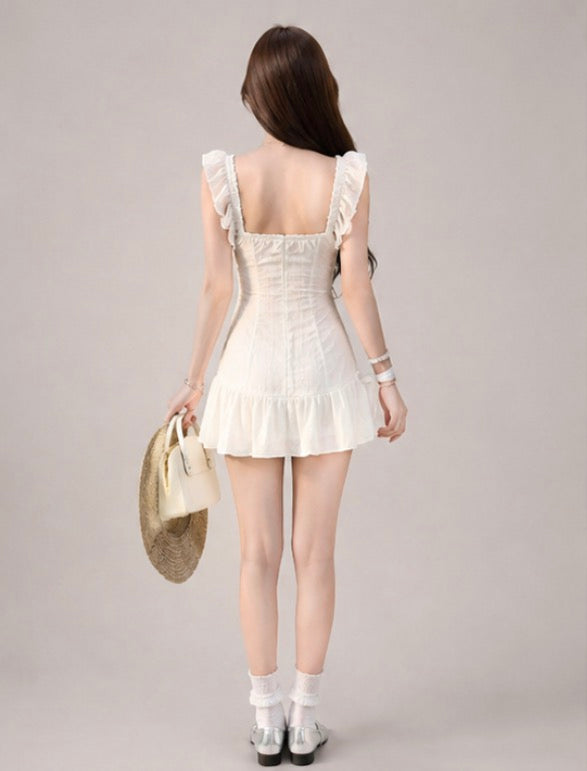 White Ruffle Corset Mini Dress / ホワイトフリルコルセットミニワンピース