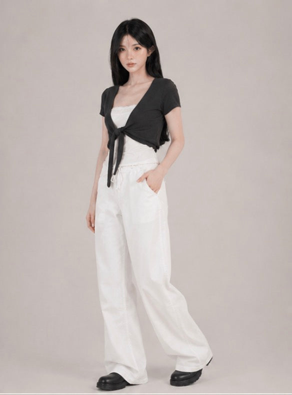 Brown Tie-Front Cropped Cardigan / ブラウンフロントタイクロップドカーディガン