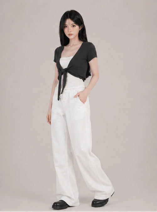 Brown Tie-Front Cropped Cardigan / ブラウンフロントタイクロップドカーディガン