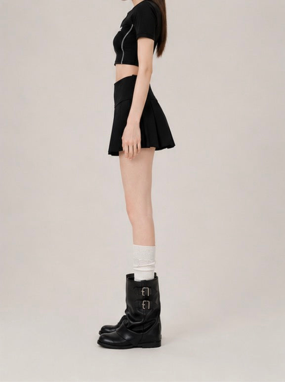 Black Pleated Mini Skort / ブラックプリーツミニスカパン