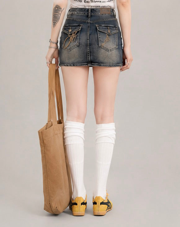 Washed Denim Mini Skirt / ウォッシュドデニムミニスカート