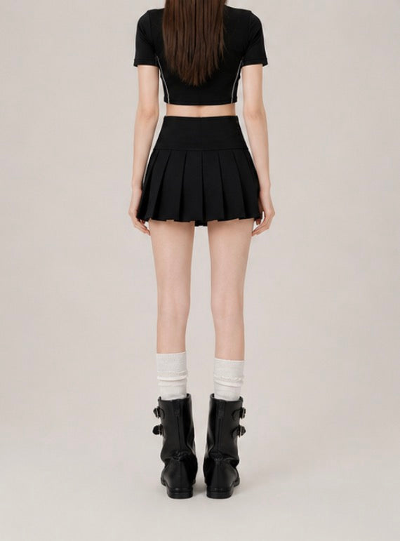Black Pleated Mini Skort / ブラックプリーツミニスカパン