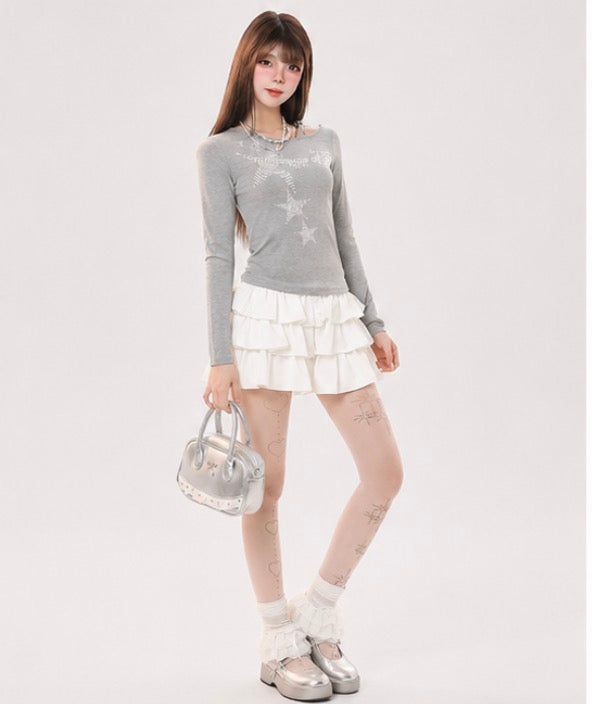 White Tiered Ruffle Mini Skirt / ホワイトティアードフリルミニスカート