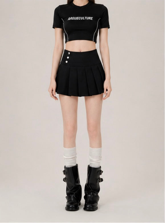 Black Pleated Mini Skort / ブラックプリーツミニスカパン