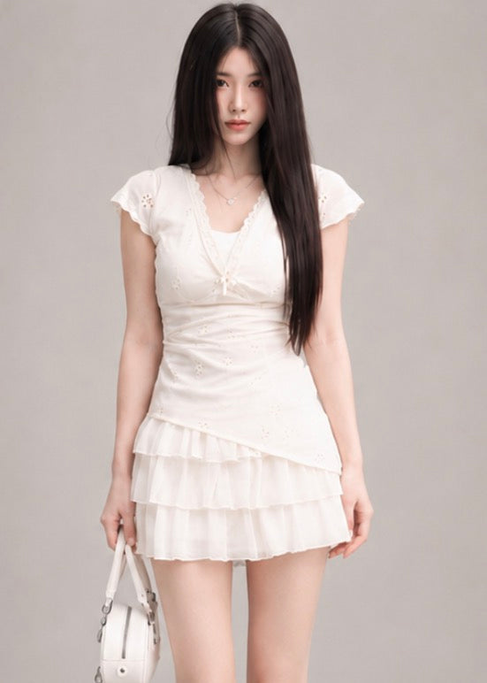 Eyelet Tiered Ruffle Mini Dress /アイレットティアードフリルミニワンピース