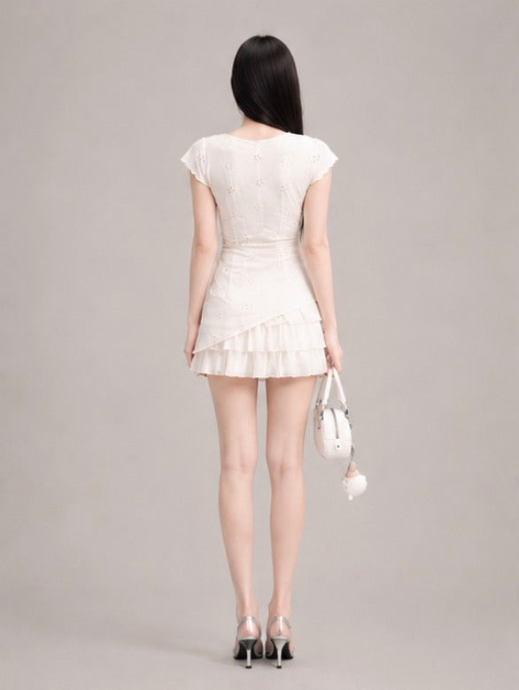 Eyelet Tiered Ruffle Mini Dress /アイレットティアードフリルミニワンピース