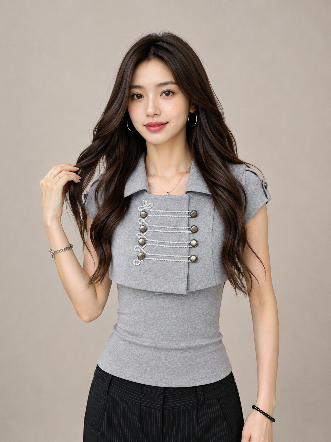 Grey Military-Style Napoleon Top / グレーミリタリー風ナポレオントップス
