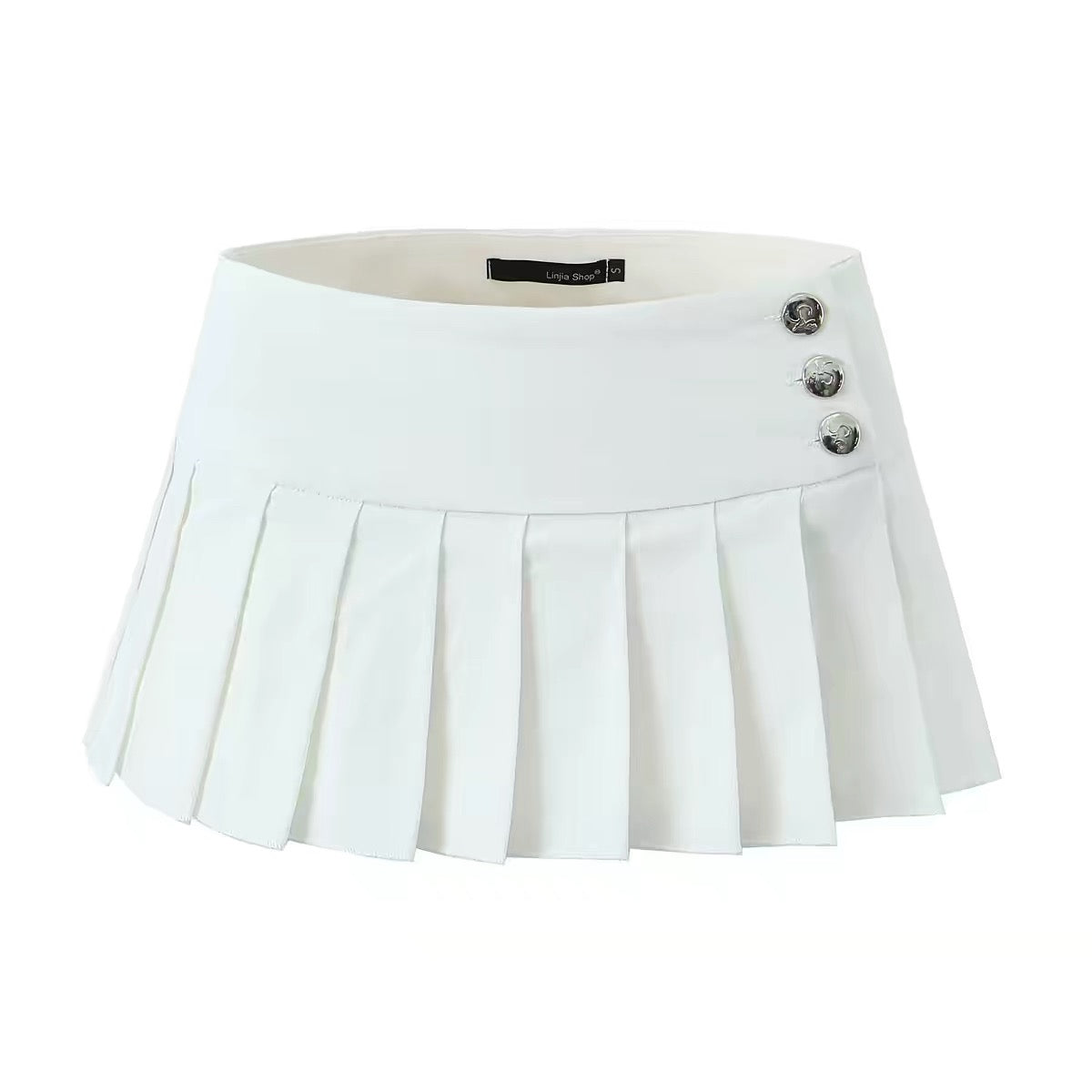 Button Pleated Mini Skirt / ボタン Pleated ミニスカート