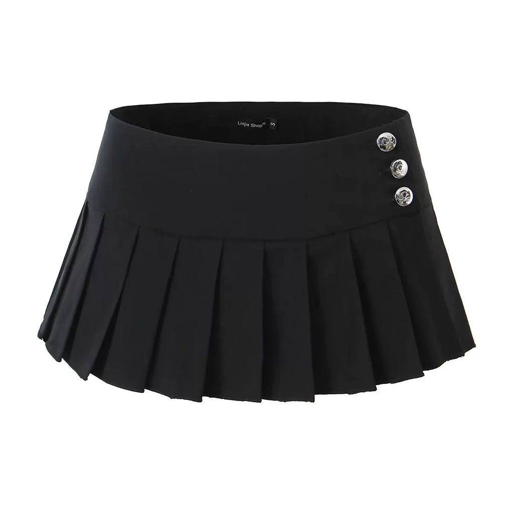 Button Pleated Mini Skirt / ボタン Pleated ミニスカート