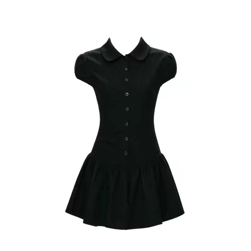 Black Collar Puff Sleeve Mini Dress / ブラックカラーパフスリーブミニワンピース