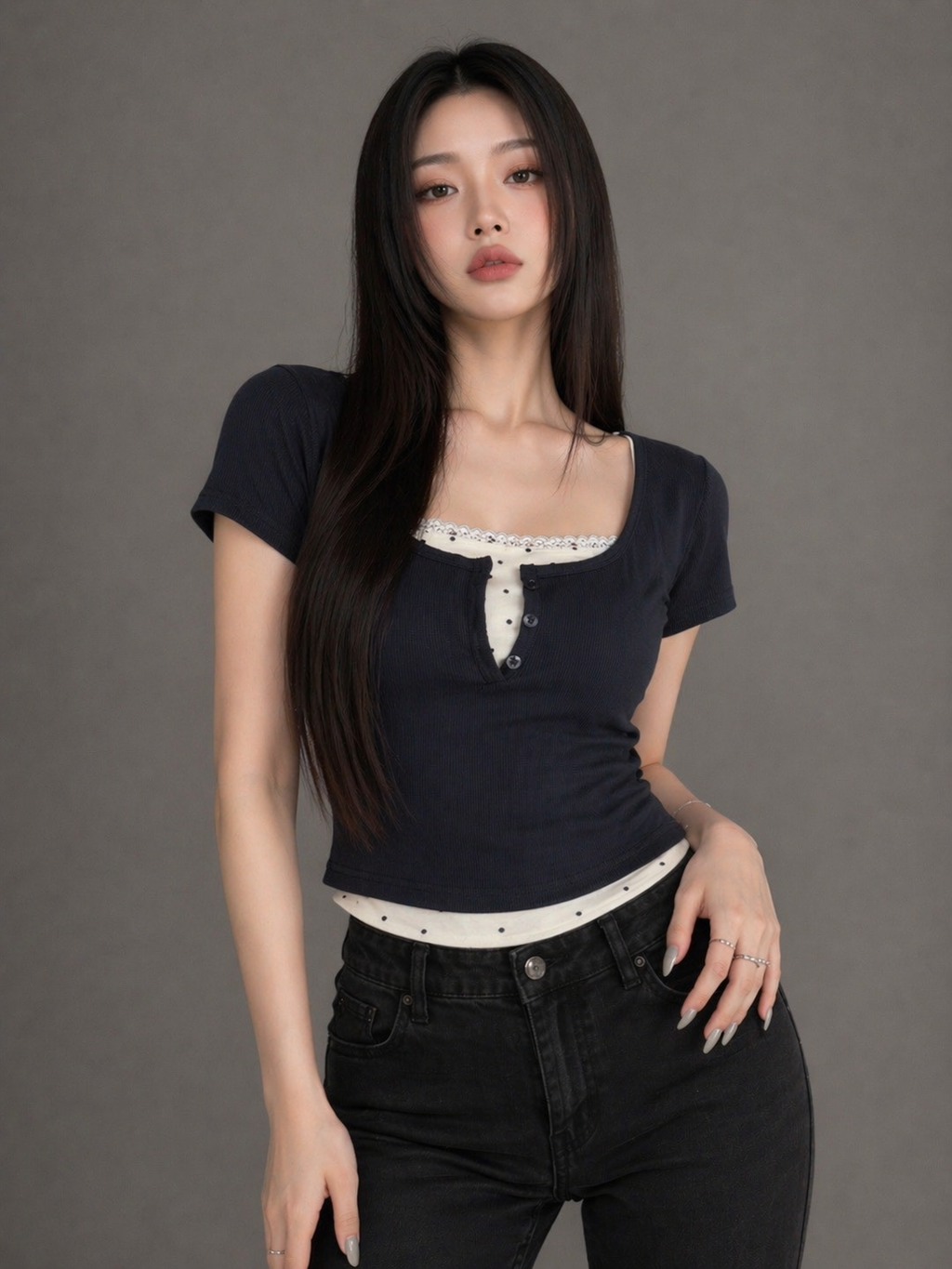 Layered Henley Top / レイヤードヘンリートップ