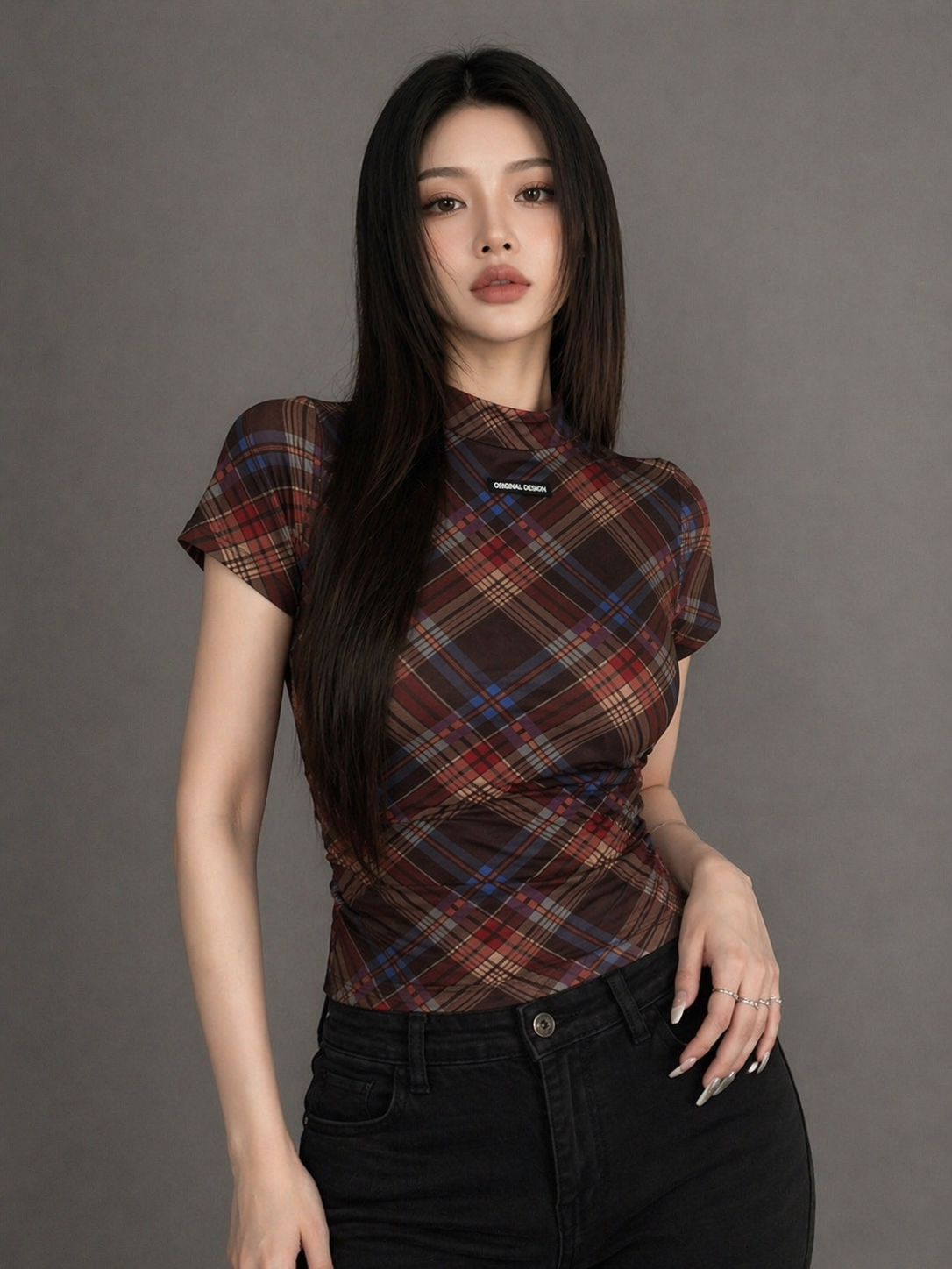 Plaid Sheer Ribbed  ミッドナイト・チェック シアーリブ