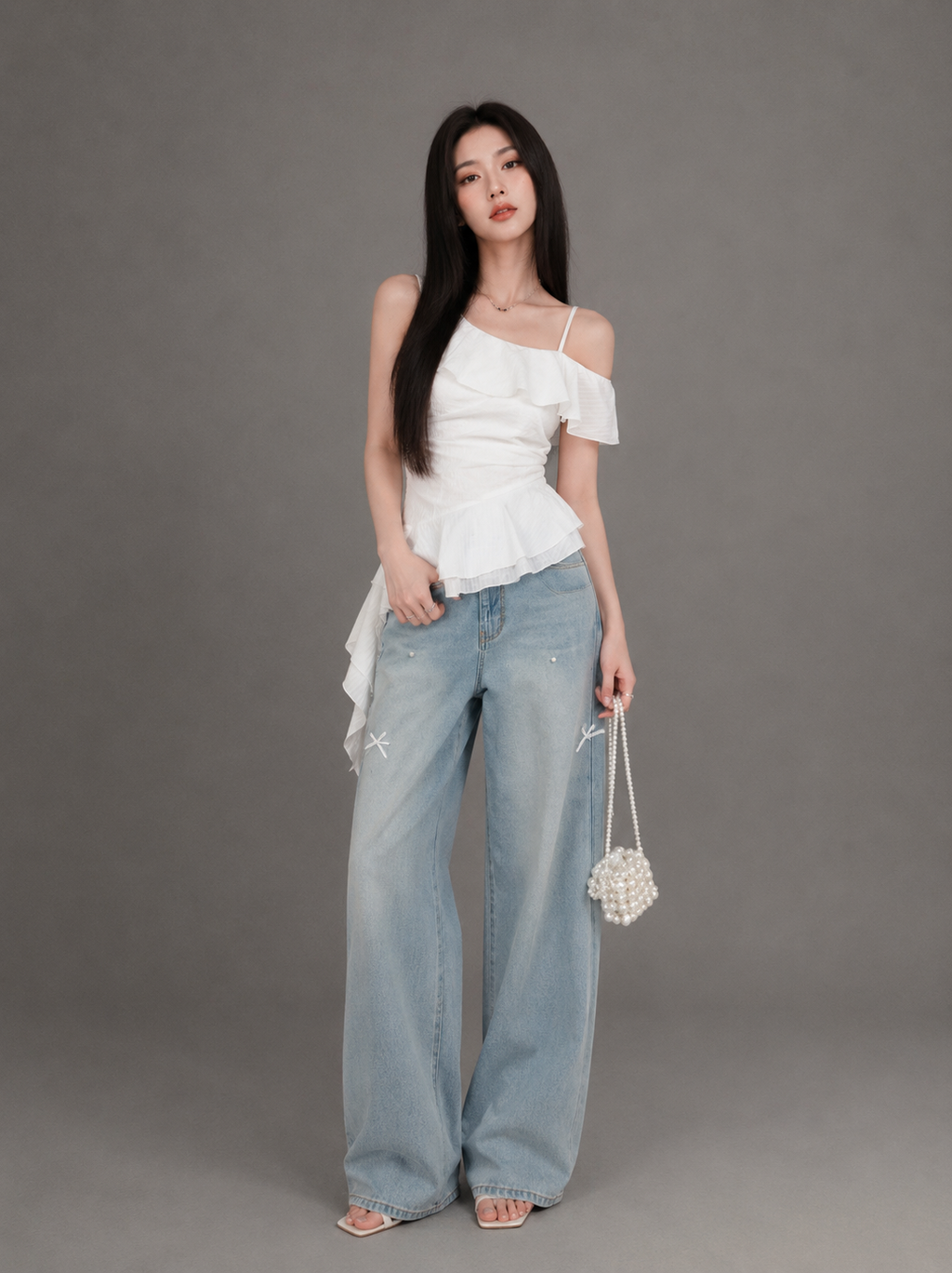 White One-Shoulder Ruffle /ホワイトワンショルダーフリル