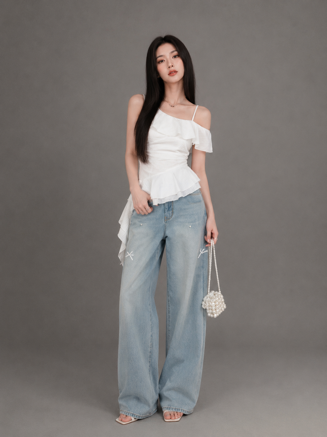 White One-Shoulder Ruffle /ホワイトワンショルダーフリル
