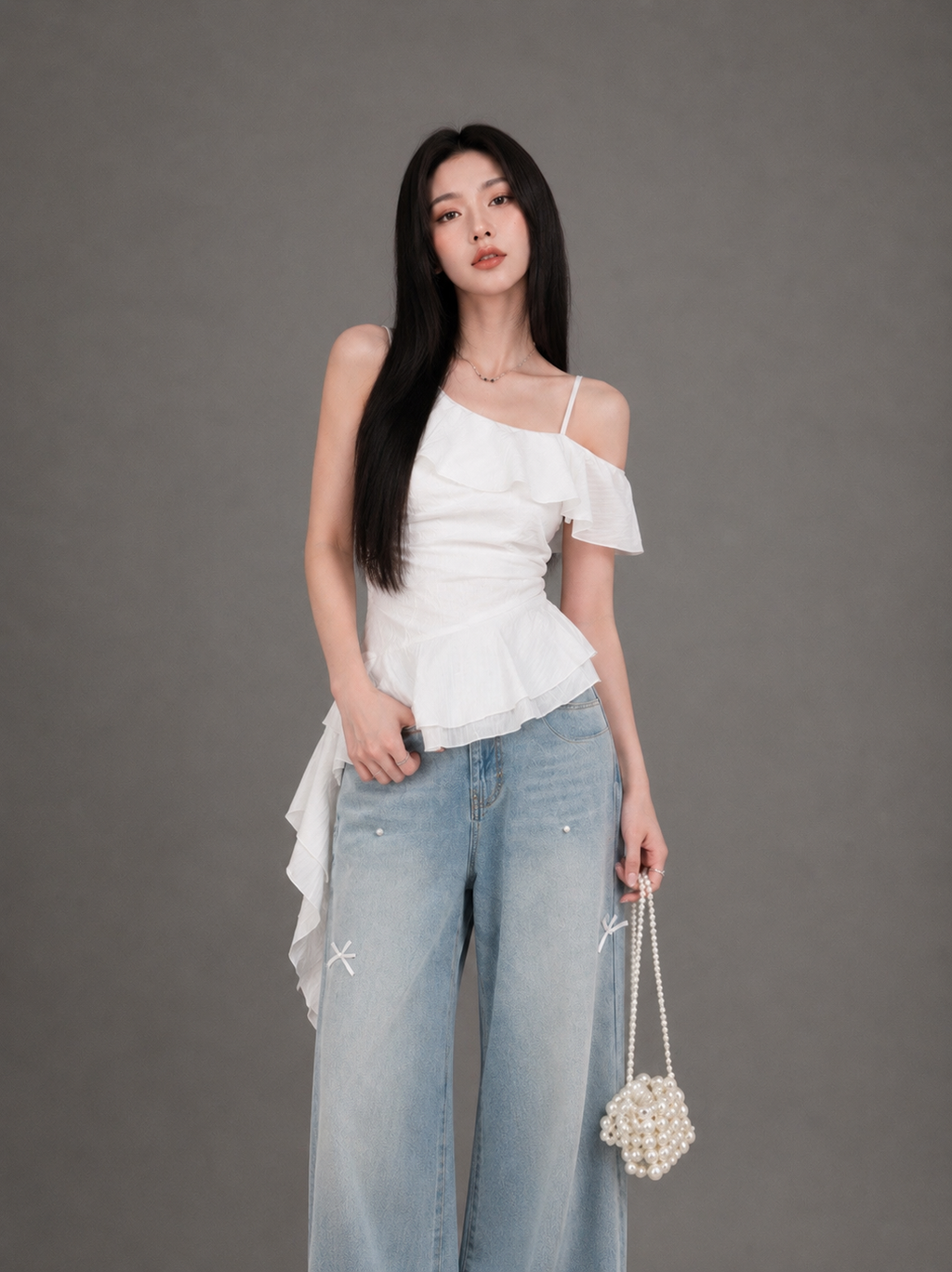 White One-Shoulder Ruffle /ホワイトワンショルダーフリル
