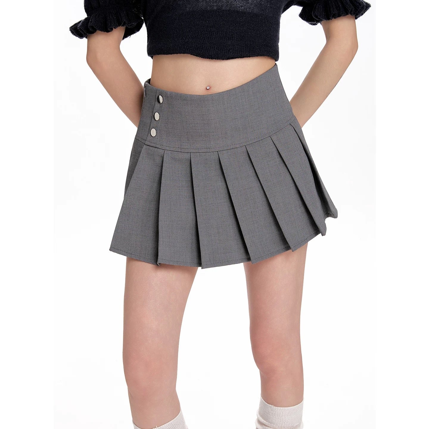 Black Pleated Mini Skort / ブラックプリーツミニスカパン