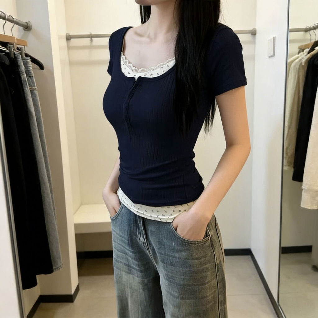 Layered Henley Top / レイヤードヘンリートップ