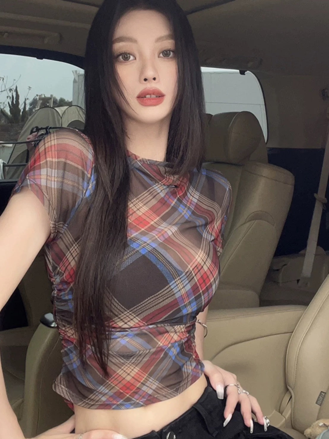 Plaid Sheer Ribbed  ミッドナイト・チェック シアーリブ
